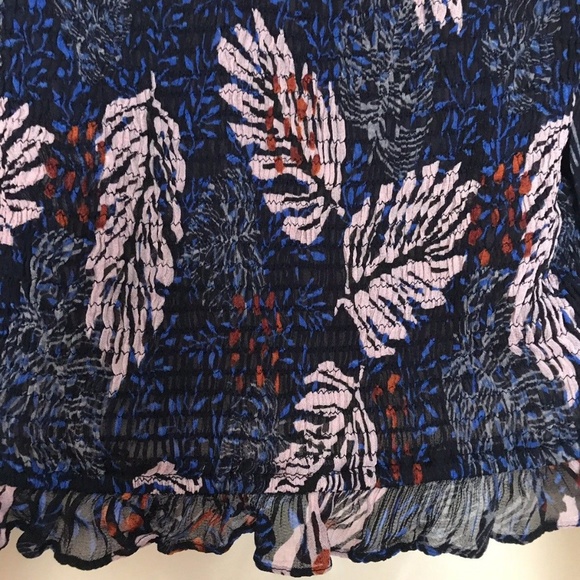 Zara Feather Print Sheer Shirred Blouse Crop Top - Picture 4 of 8